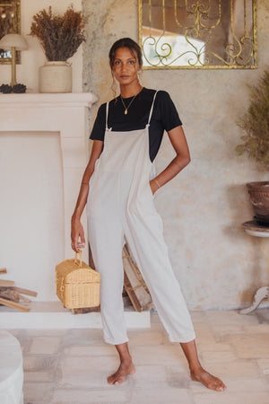Luna & Rose Plant Dyed Linen Overalls in Macadamia