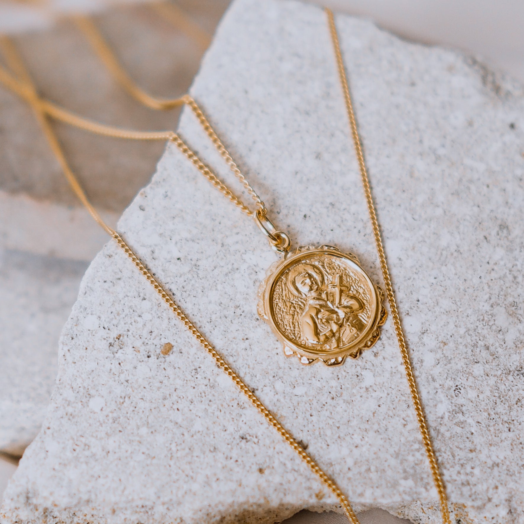 Patron Saint of Motherhood - Gold Round Pendant Necklace by La Luna Rose