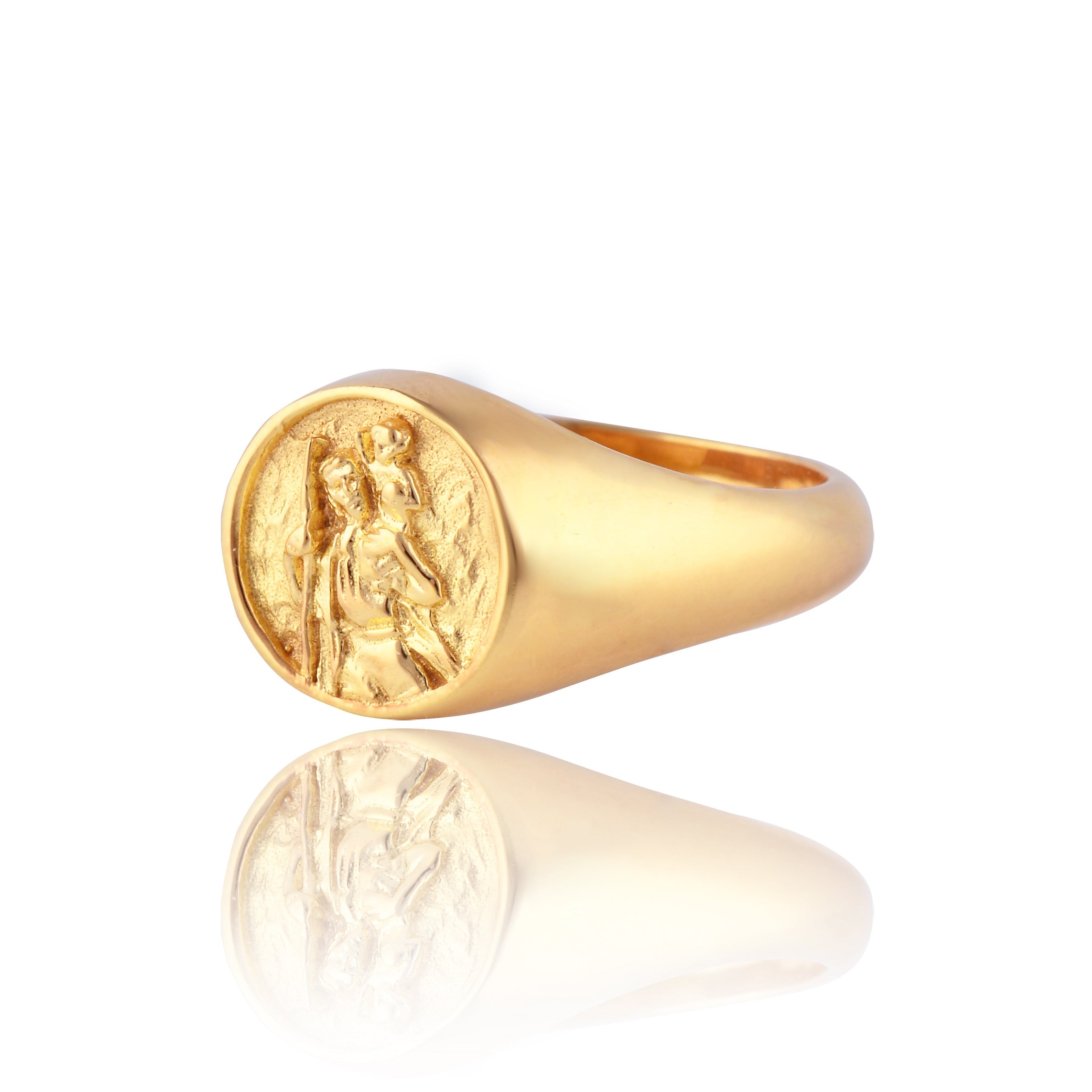 Mens 14K Yellow Gold Saint Christopher Ring 