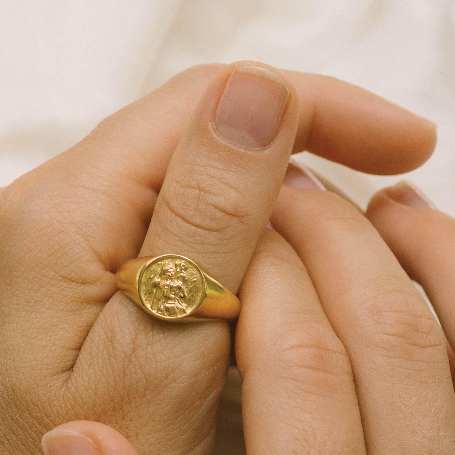 St Christopher Patron Saint of Travel Signet Ring - Gold - Luna